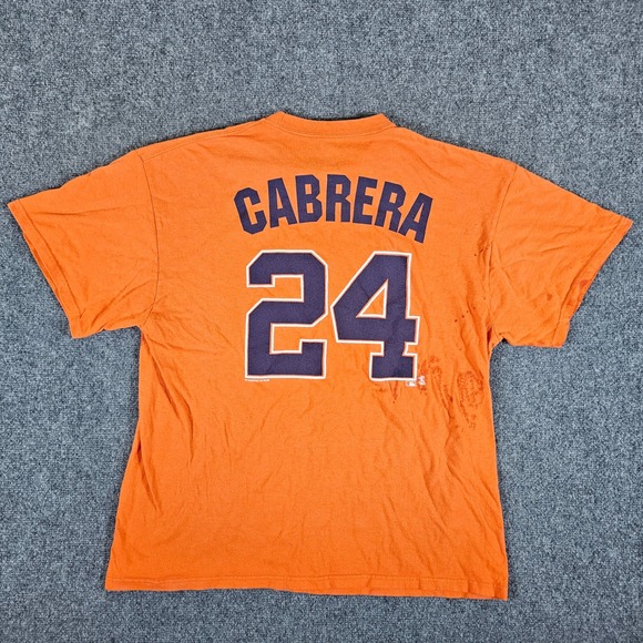 MLB Detroit Tigers Miguel‎ Cabrera #24 Orange T-Shirt Mens XL Baseball Flaws - Picture 3 of 7